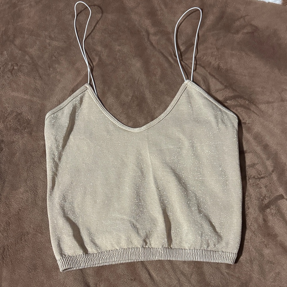 Free People Beige Sparkle Camisole Top